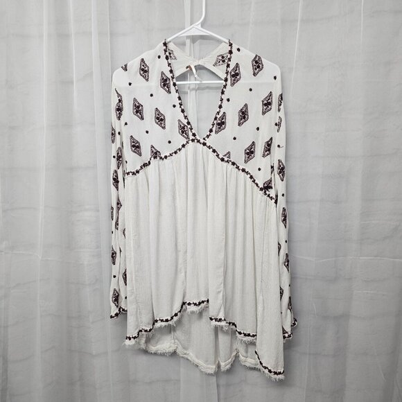 Free People White Plum Peasant Blouse Boho Embroidered Gypsy Hippie M - Picture 7 of 11
